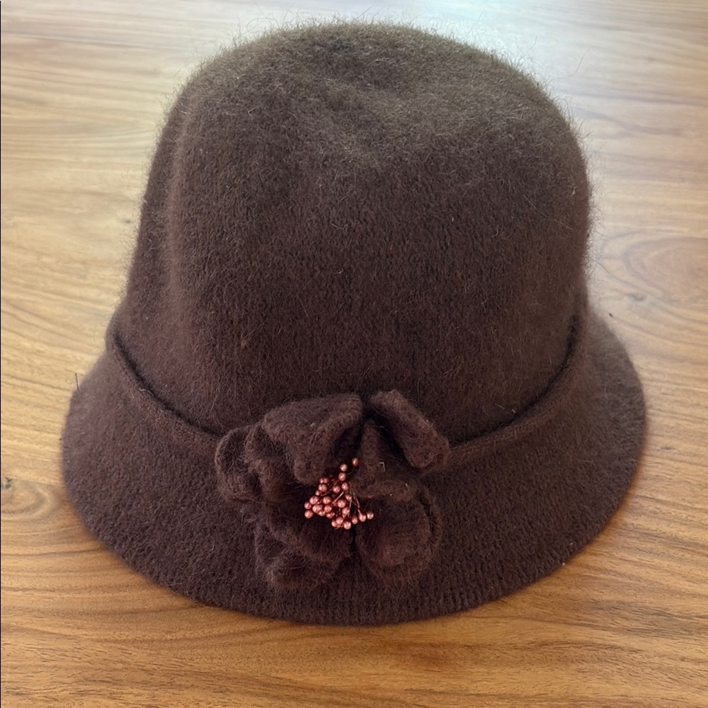 Cappelli Straworld Brown Angora Hat with Floral Accent